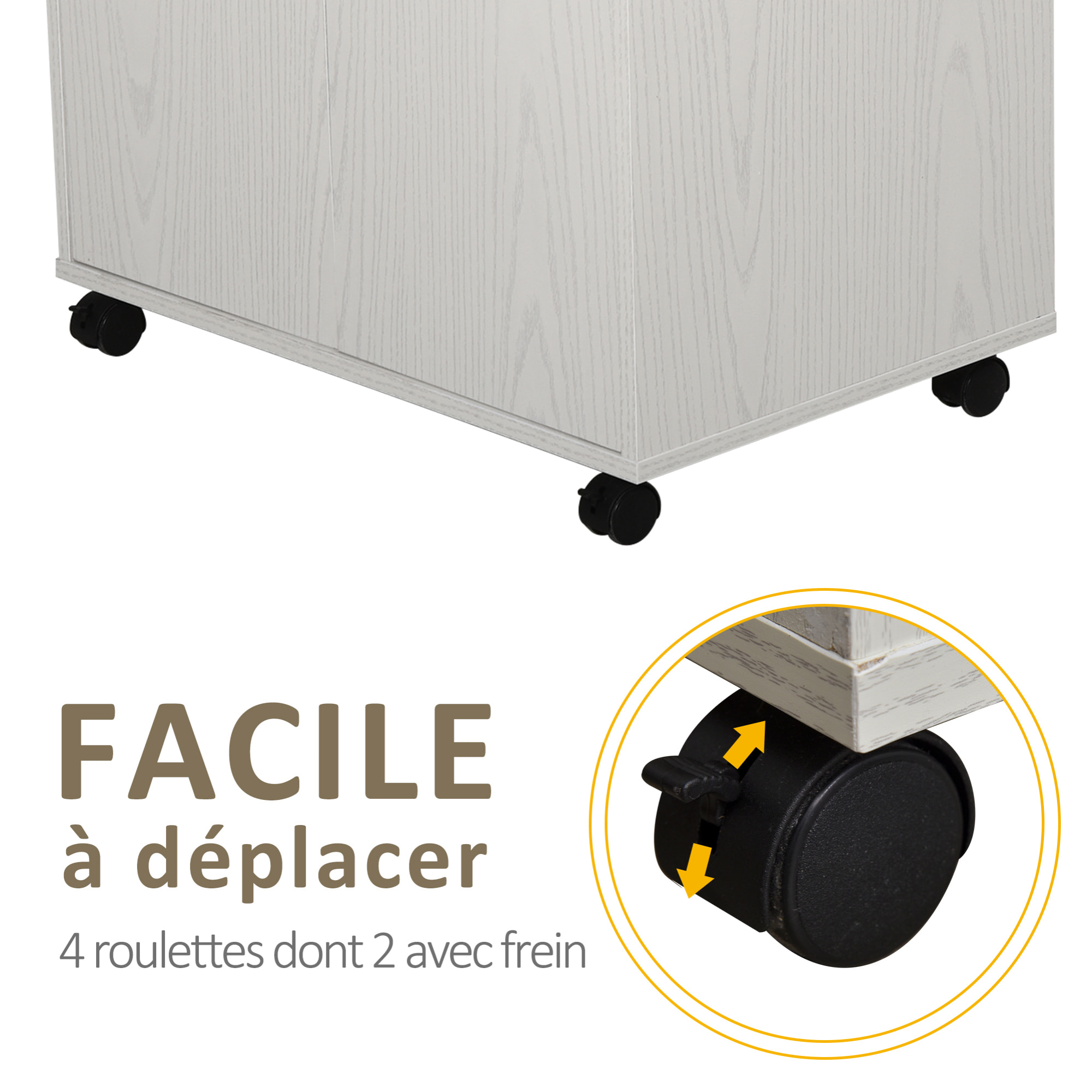 Chariot desserte micro-ondes placard 2 portes - dim. 60,4L x 40,3l x 97H cm - blanc