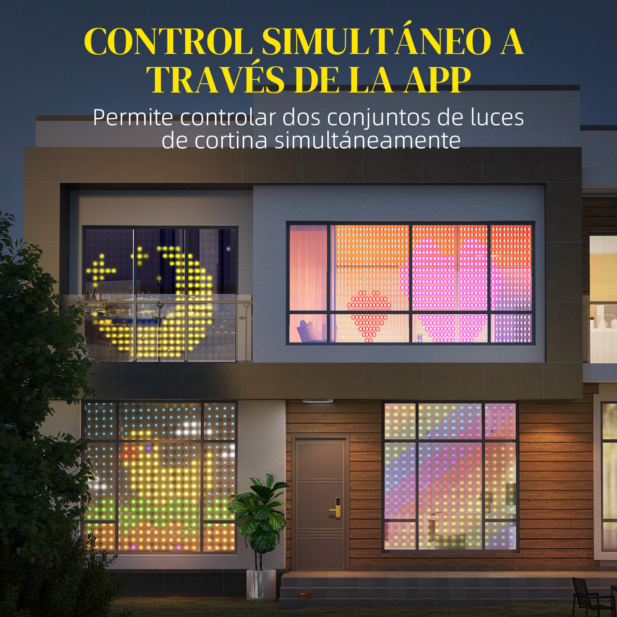 Cortina de Luces 3x3 m Cortina LED Inteligente con 400 Luces LED RGBIC Sincronización Musical Control Remoto y App Efectos Colores Personalizables para Interior Dormitorio