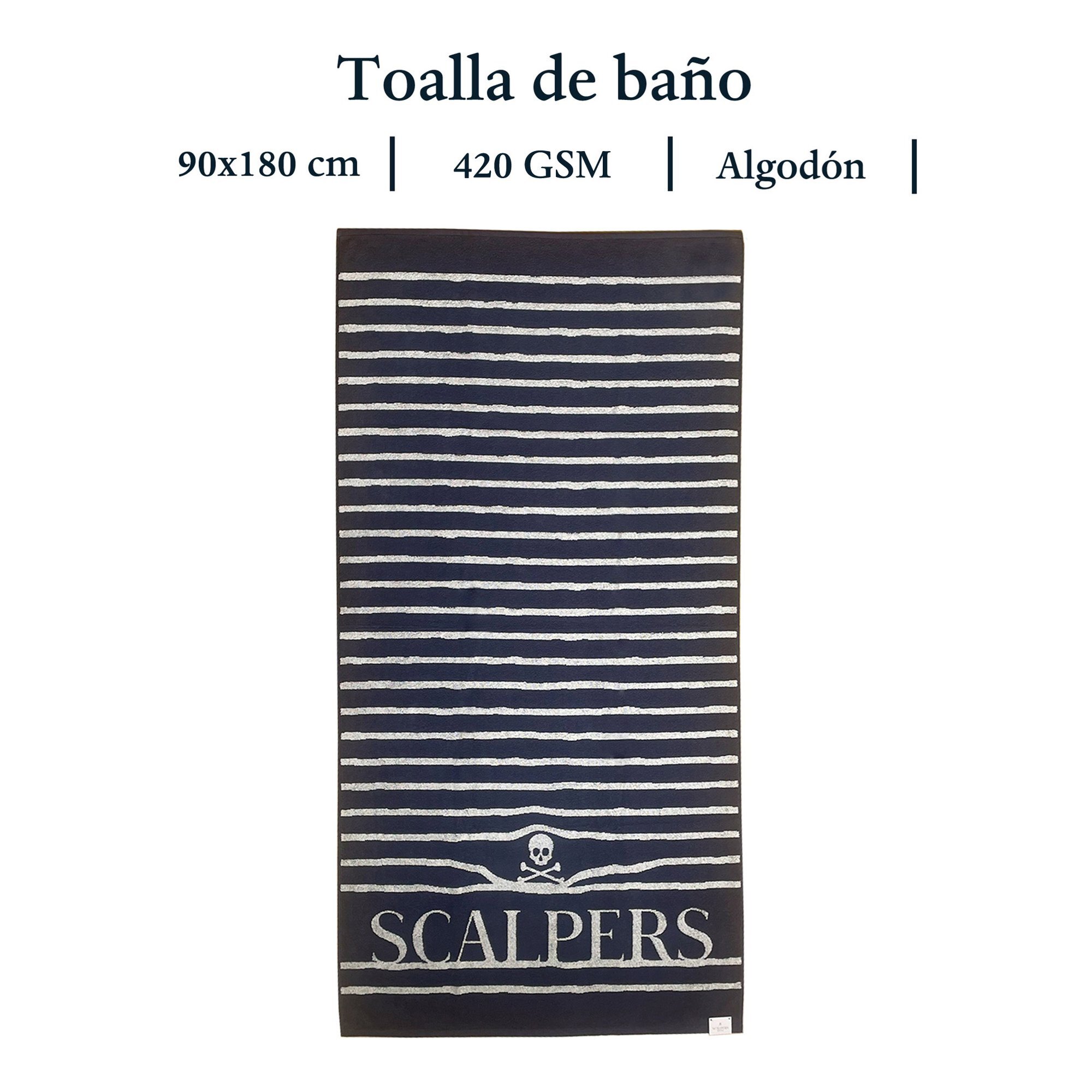Toalla de playa 90x180cm 100% algodón 420gsm en azul marino a rayas scalpers home