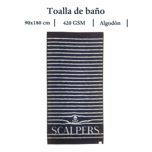 Toalla de playa 90x180cm 100% algodón 420gsm en azul marino a rayas scalpers home