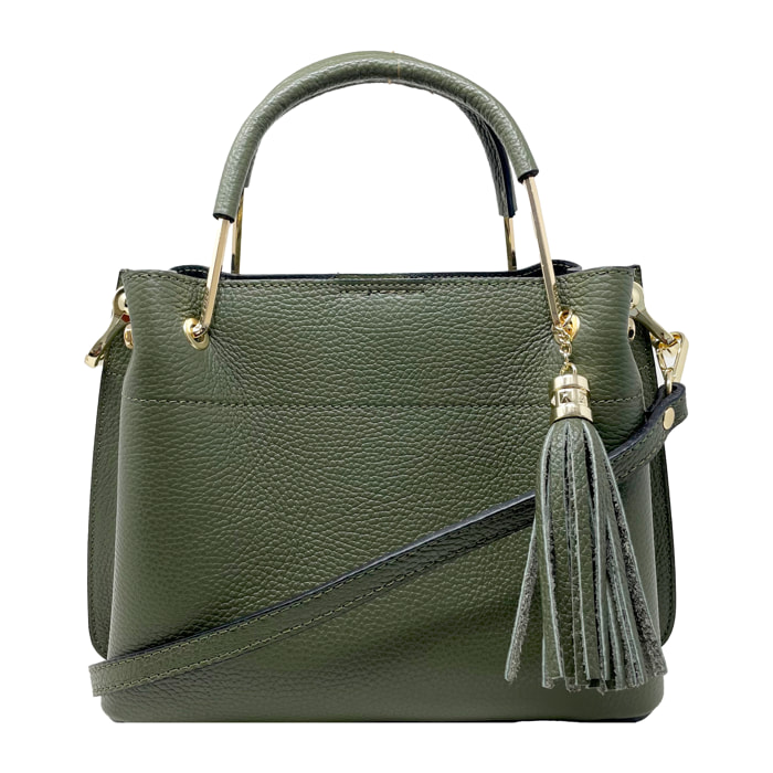 Chicca Borse - Borsa a Mano Donna in Vera Pelle - Colore Verde Militare