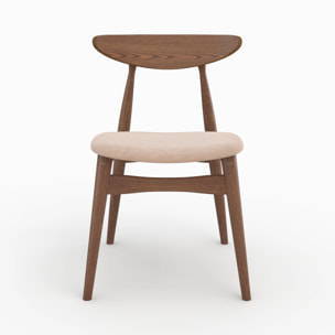 Lot de 2 chaises en tissu beige et bois foncé d'hévéa - Josette