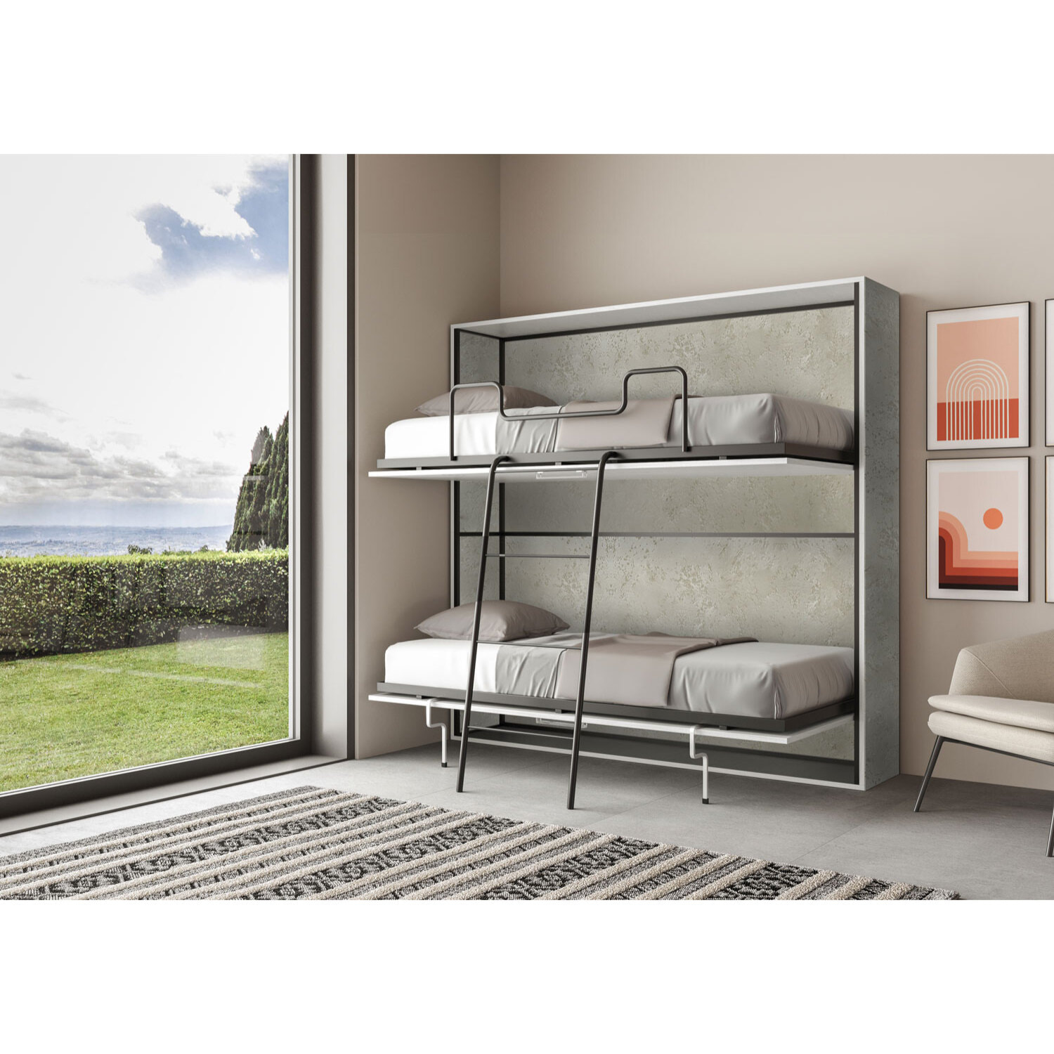 Letto a scomparsa doppio orizzontale Kando Cashmere