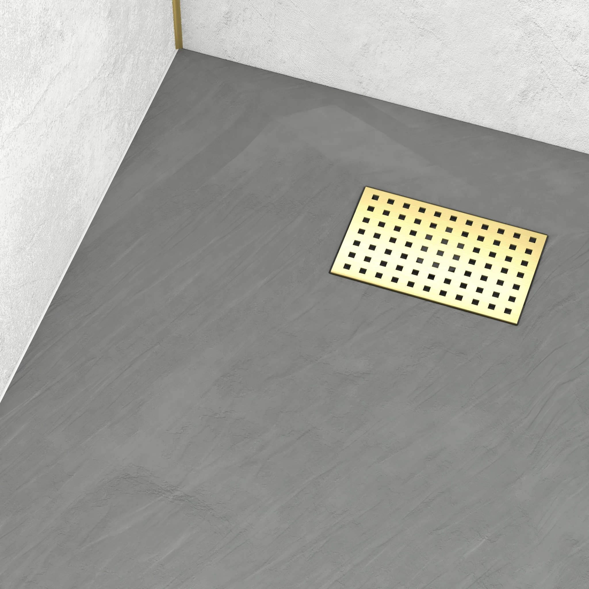 Receveur de douche Gris Effet Pierre 80x100 cm et Grille décor Perforée Or Doré Brossé