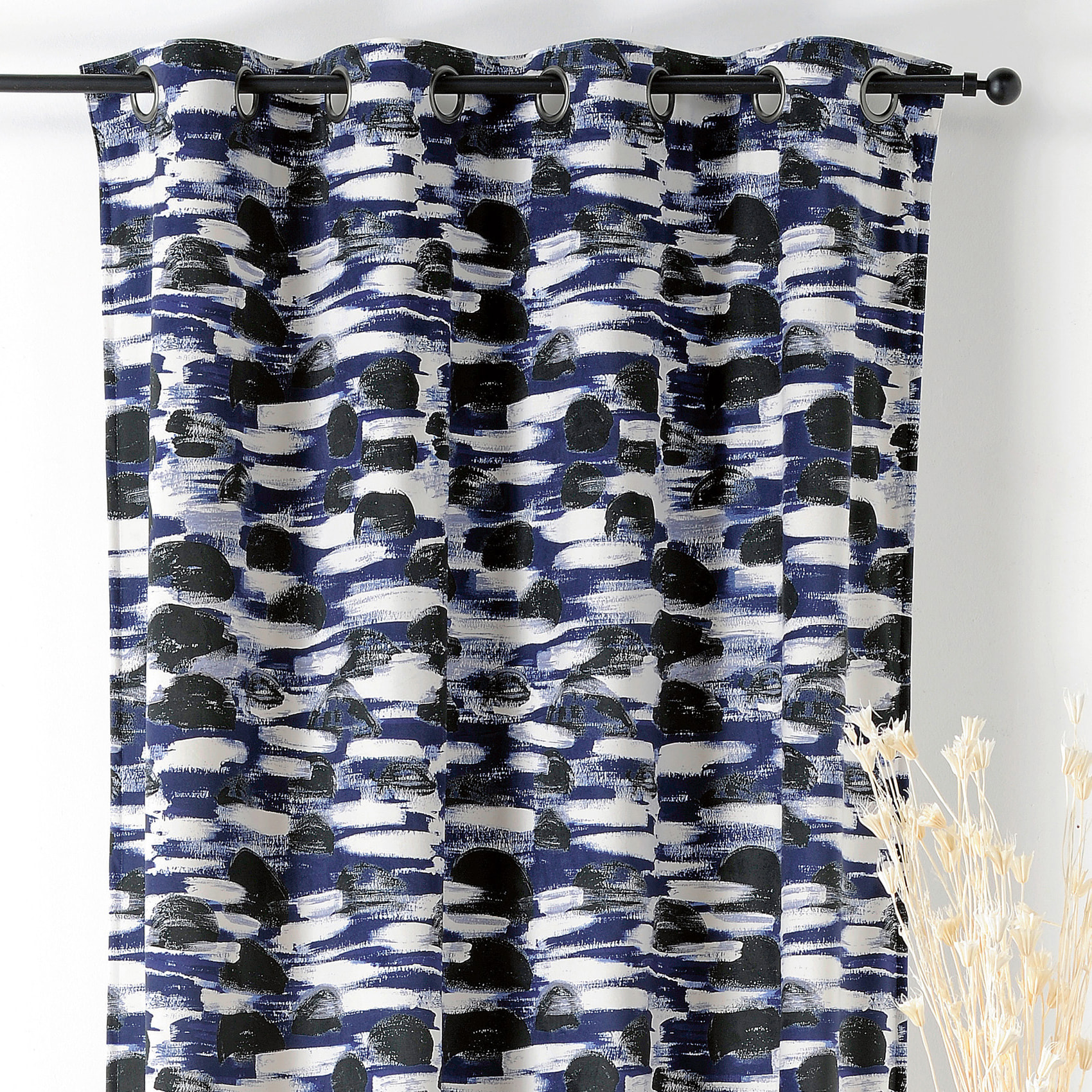 Rideau à Oeillets Paysage Abstrait - Bleu Roi