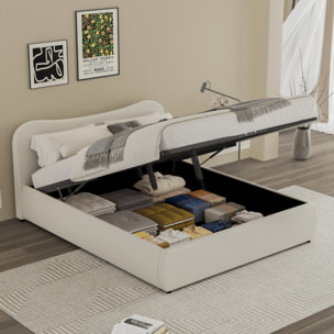 MILANO Lit coffre 160x200cm design arrondi velours côtelé beige