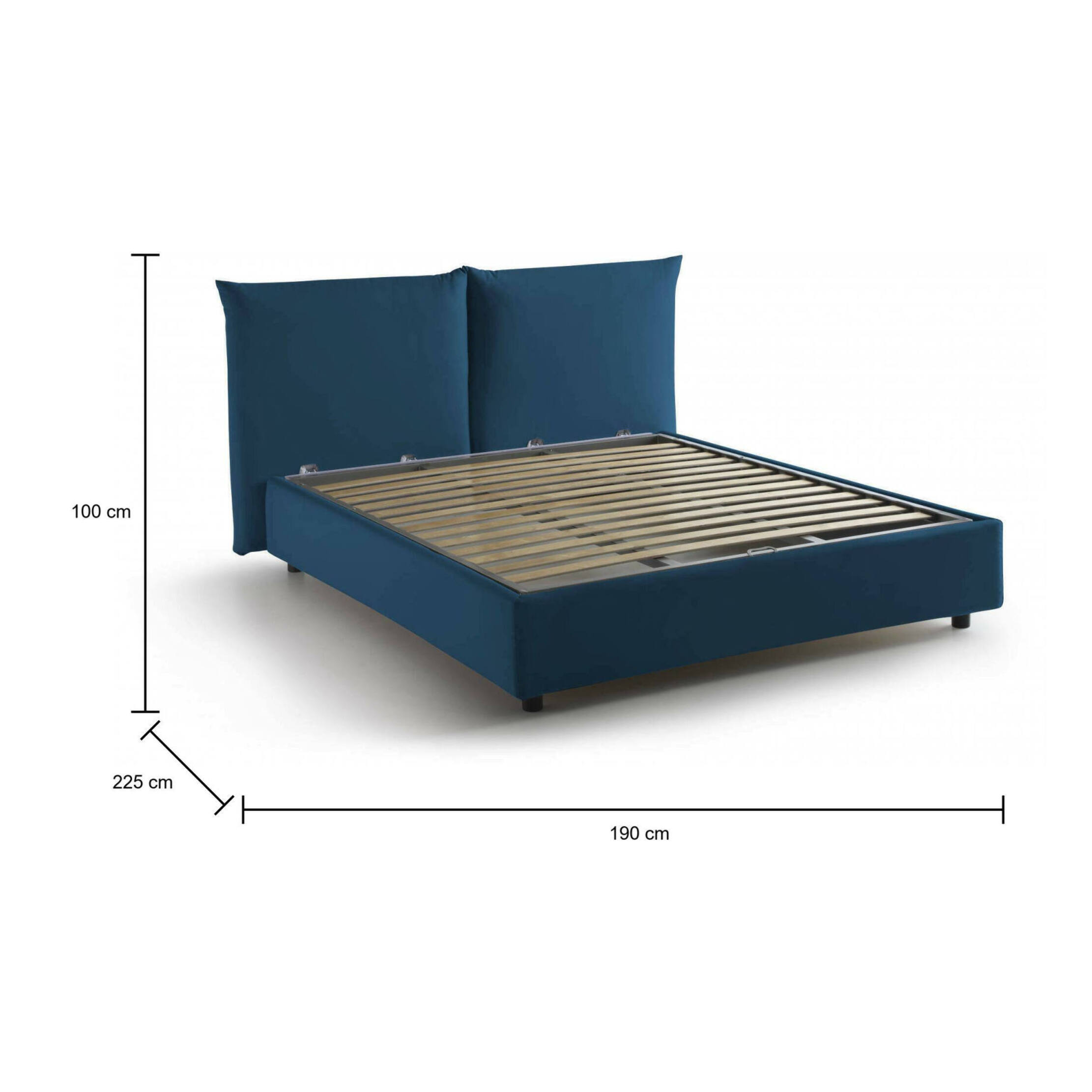 Letto matrimoniale Gabriella, Letto contenitore con rivestimento in tessuto, 100% Made in Italy, Apertura frontale, adatto per materasso Cm 160x200, Blu