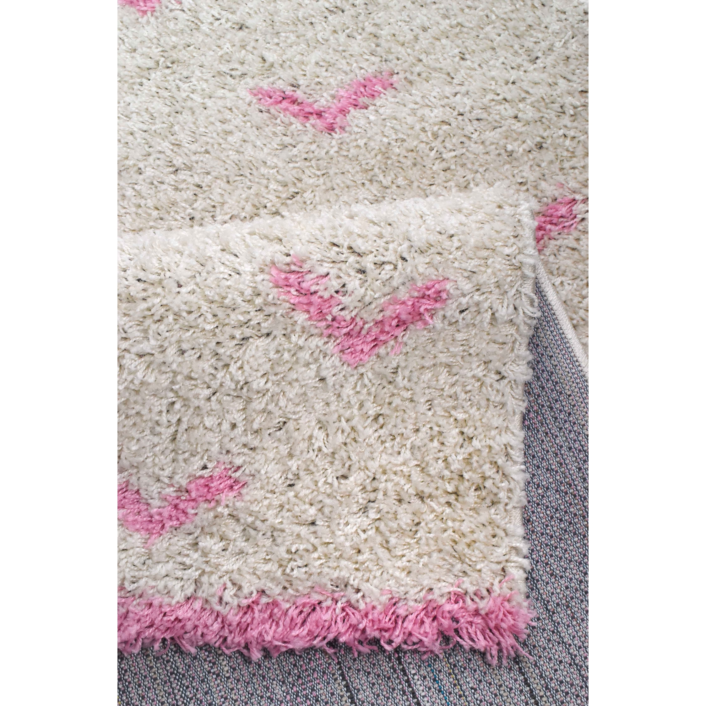 Terra - tapis shaggy de salon en laine artificielle rose tout doux