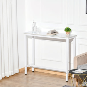 Table de bar - table haute de cuisine - dim. 120 x 40 x 100 cm - aspect marbre blanc acier blanc