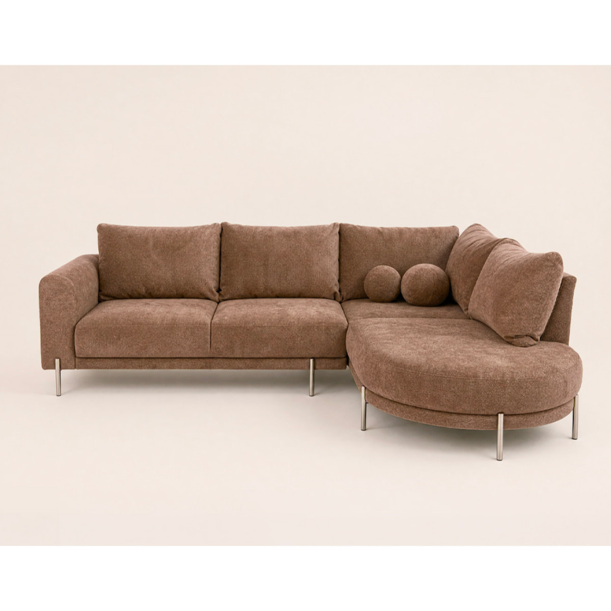Gabin - Canapé d'angle droit 5 places en velours texturé - Taupe