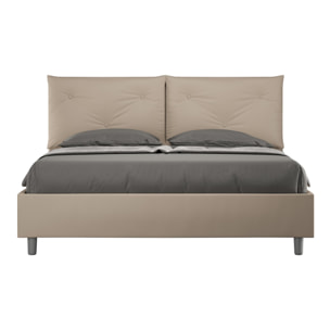 Cama con somier acolchada 160x210 cuero sintético gris paloma Appia