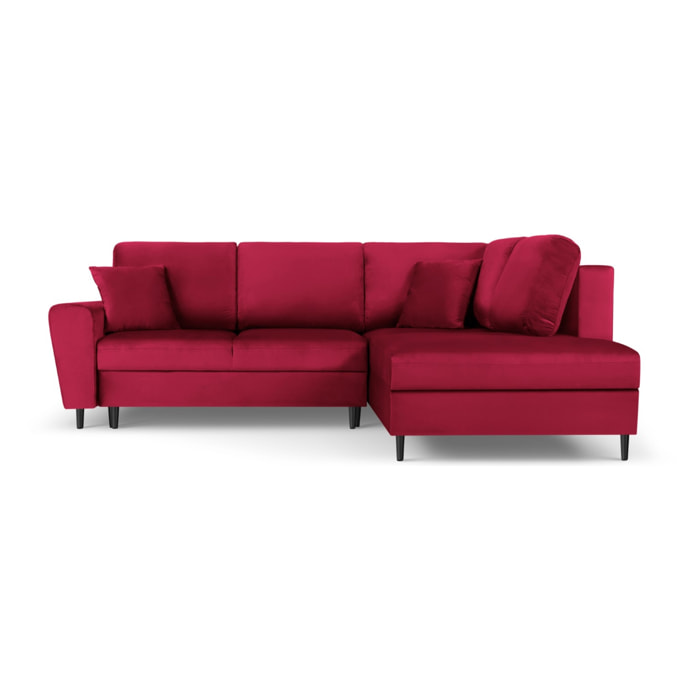 Canapé d'angle droit convertible avec coffre de rangement "Kyoto" 5 places en velours rouge