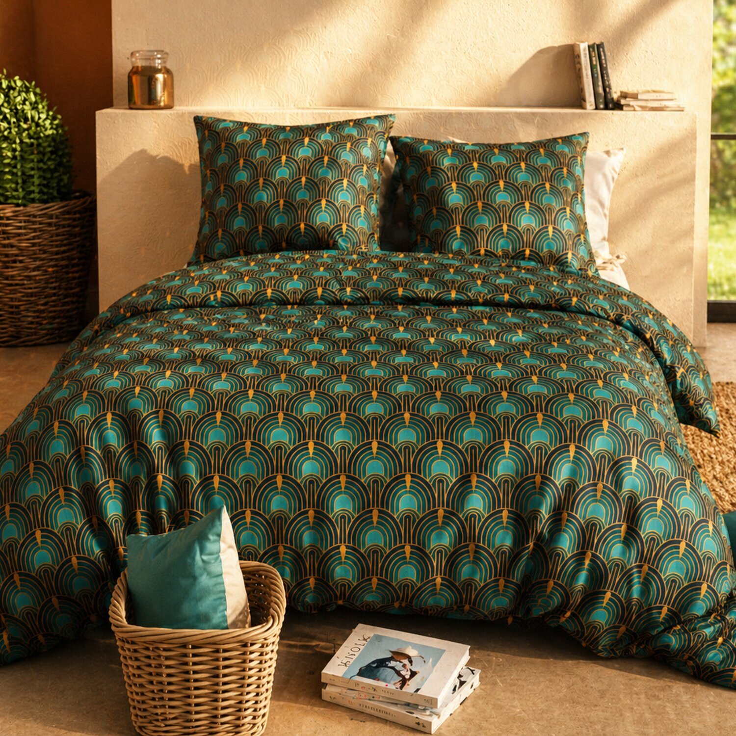 Parure housse de couette imprimé 100% coton - romana - noir