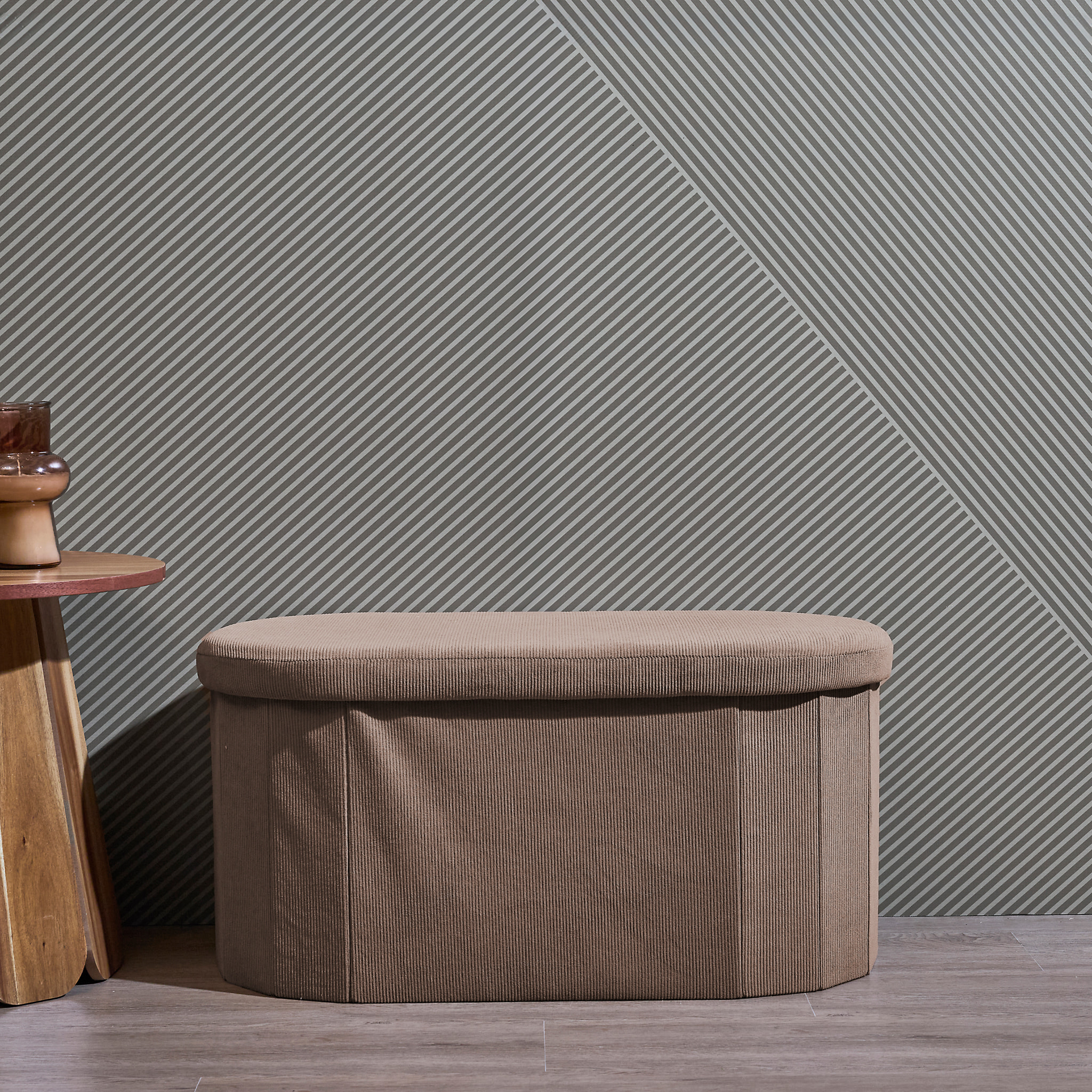 Coffre Banc Pliable - HOME DECO FACTORY - Jules - Tissu Côtelé - Marron