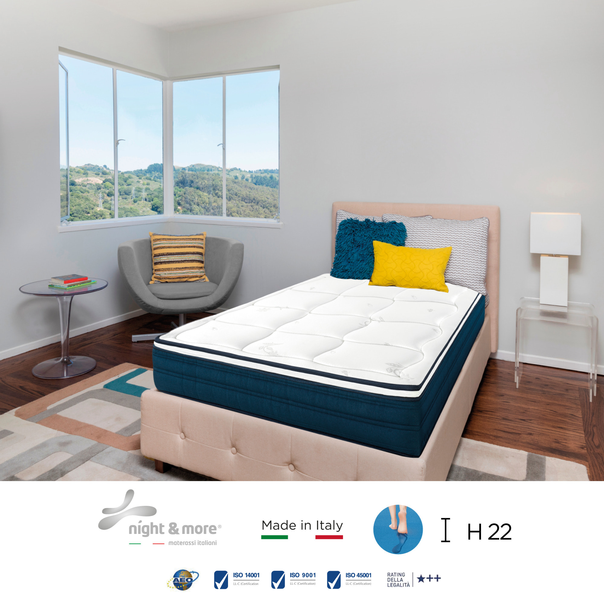 "Primula" H22 cm 80x200 guanciale Memory OMAGGIO 2cm memory foam