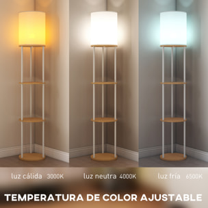Lámpara de Pie con Estantes, Lámpara con 3 Temperaturas de Color, Control Remoto, Bombilla E27, para Salón, Dormitorio, Oficina, Natural