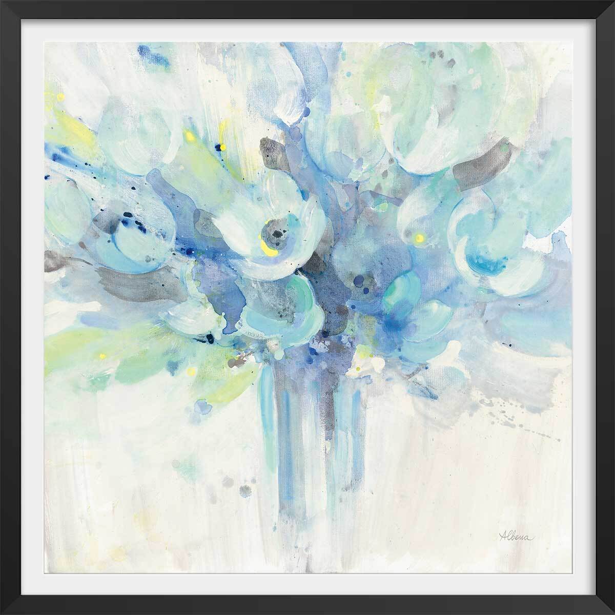 Affiche Aquarelle bouquet bleu Affiche + cadre en bois - Noir