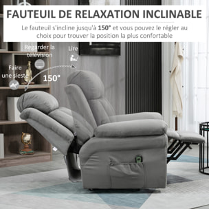 Fauteuil de relaxation électrique fauteuil releveur inclinable avec repose-pied ajustable tissu gris