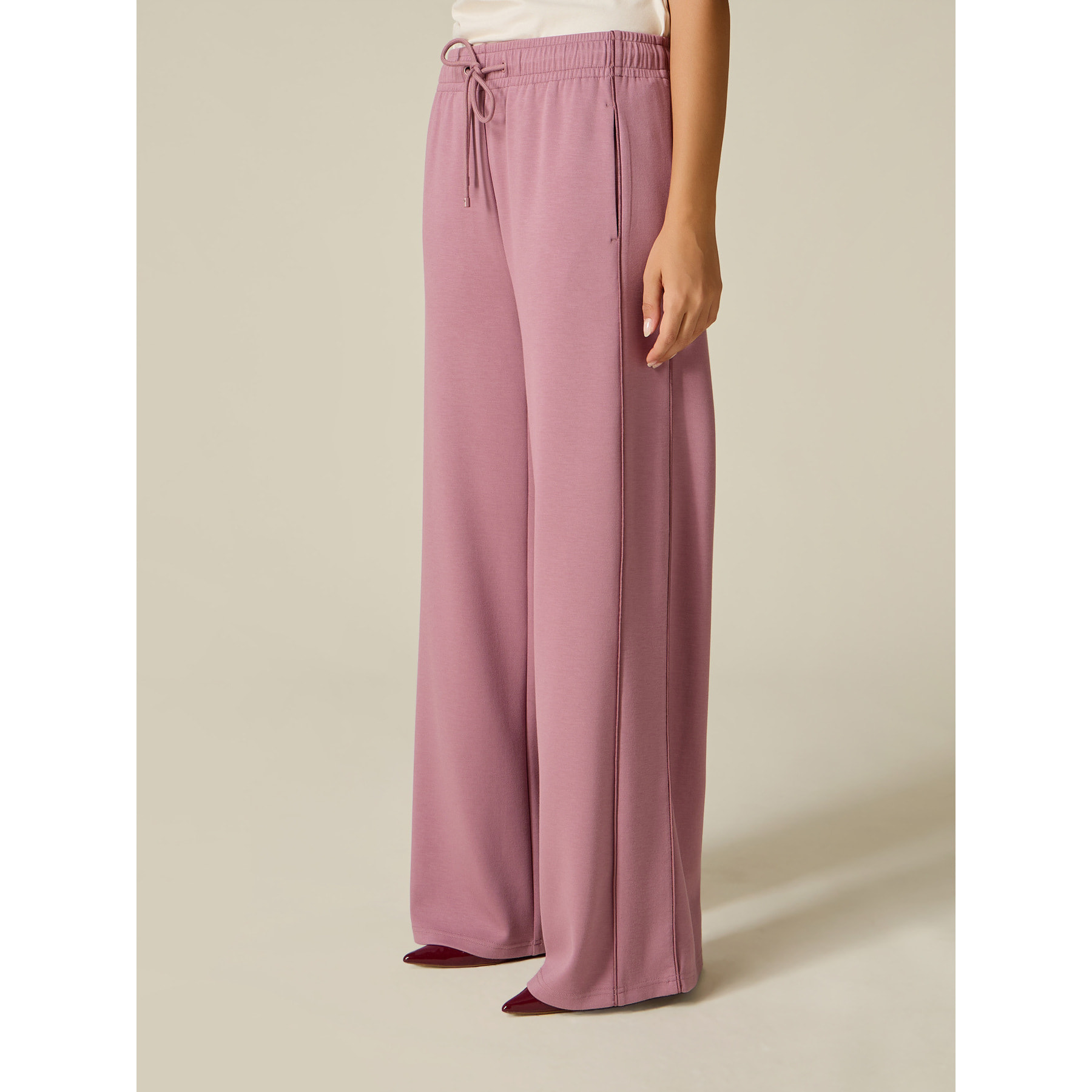 Oltre - Joggers palazzo con ribete - Rosa