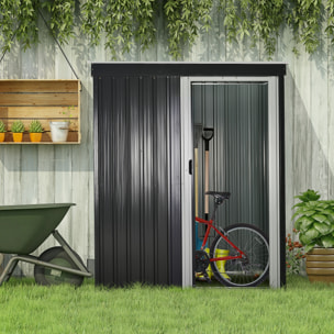 Abri de jardin - remise pour outils - cabanon porte coulissante - dim. 163L x 89l x 182H cm - tôle d'acier noir blanc