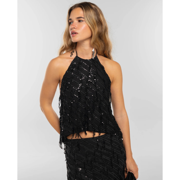 Top halter de lentejuelas de mujer