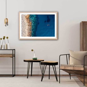 Poster digue vue d'en haut Affiche + cadre en bois - Chêne