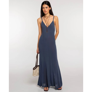 Vestido largo de punto con godets
