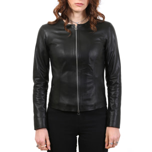 Giubbino in pelle di vitello nappa Nero-Slim Fit