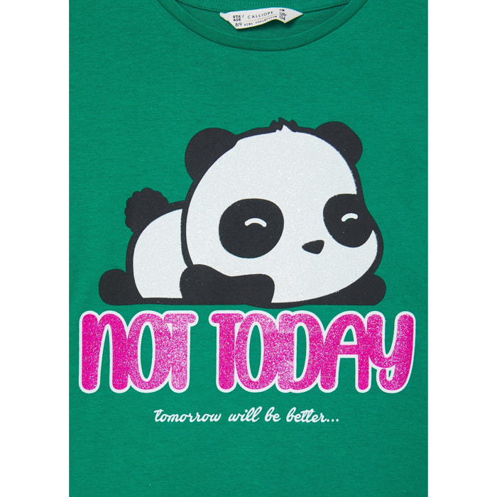 T-shirt stampa panda glitter