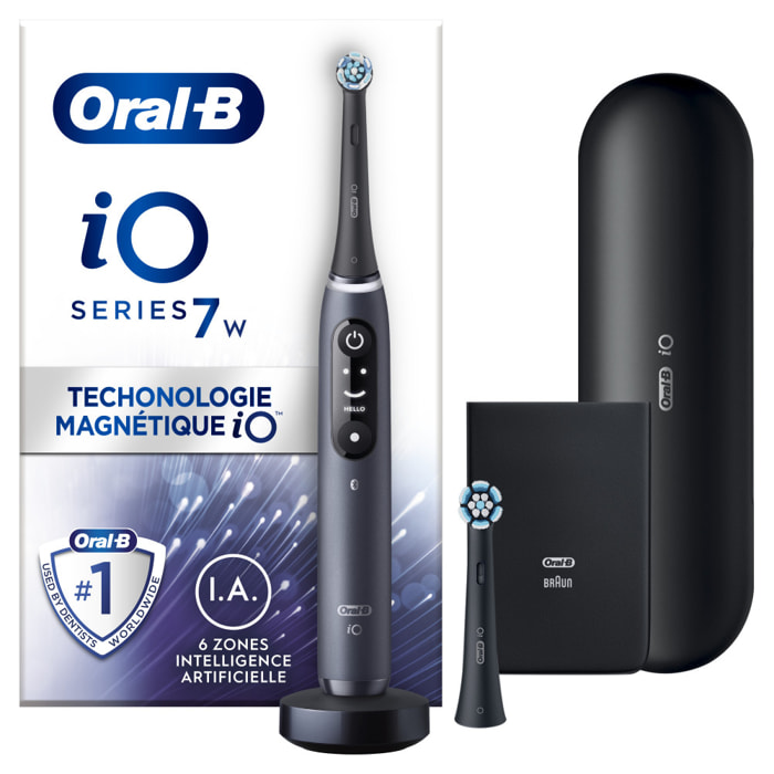 Oral-B iO 7W - Avec Etui de Voyage et Pochette - Noire - Brosse À Dents Électrique