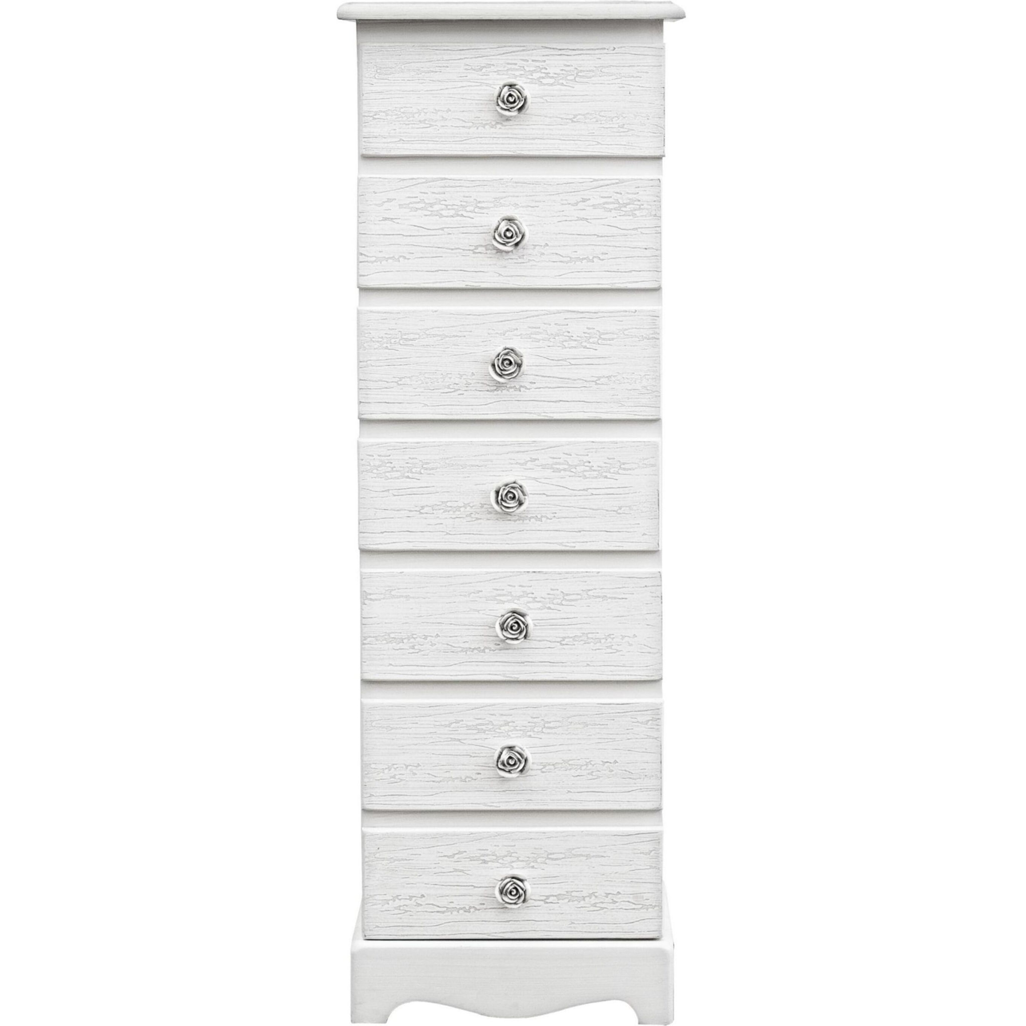 Cassettiera BLANC in legno bianco e 7 cassetti effetto decapato, 29x23x89 cm