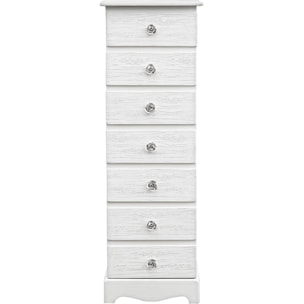 Cassettiera BLANC in legno bianco e 7 cassetti effetto decapato, 29x23x89 cm