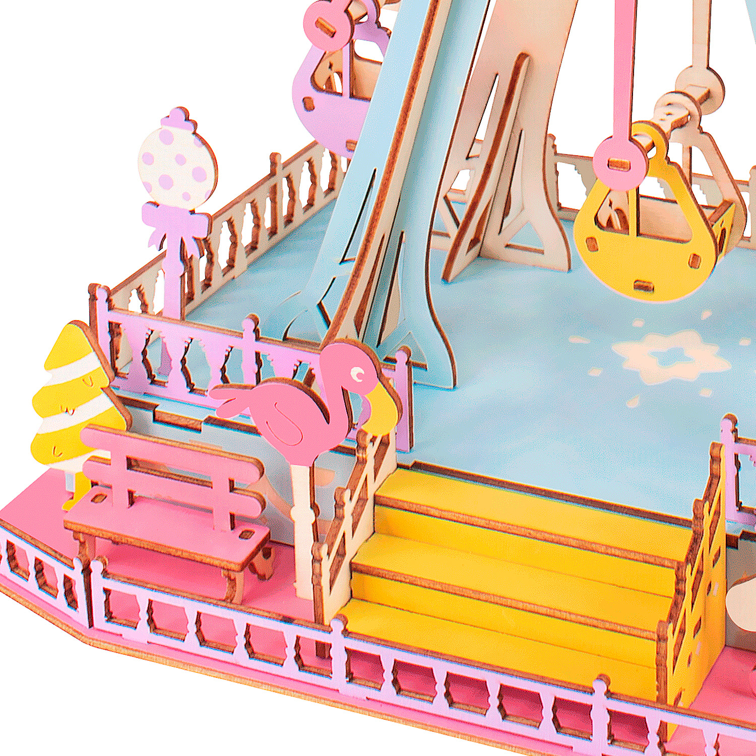 Puzzle 3D in legno. Ruota panoramica rosa. 204 pezzi.