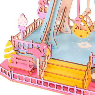 Puzzle 3D in legno. Ruota panoramica rosa. 204 pezzi.