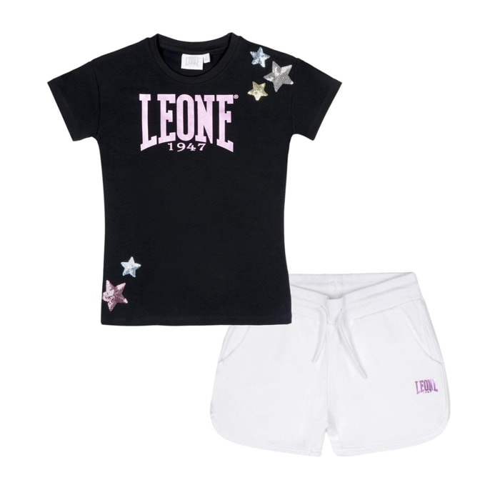 Conjunto niña con camiseta de algodón Leone Rainbow y pantalón corto