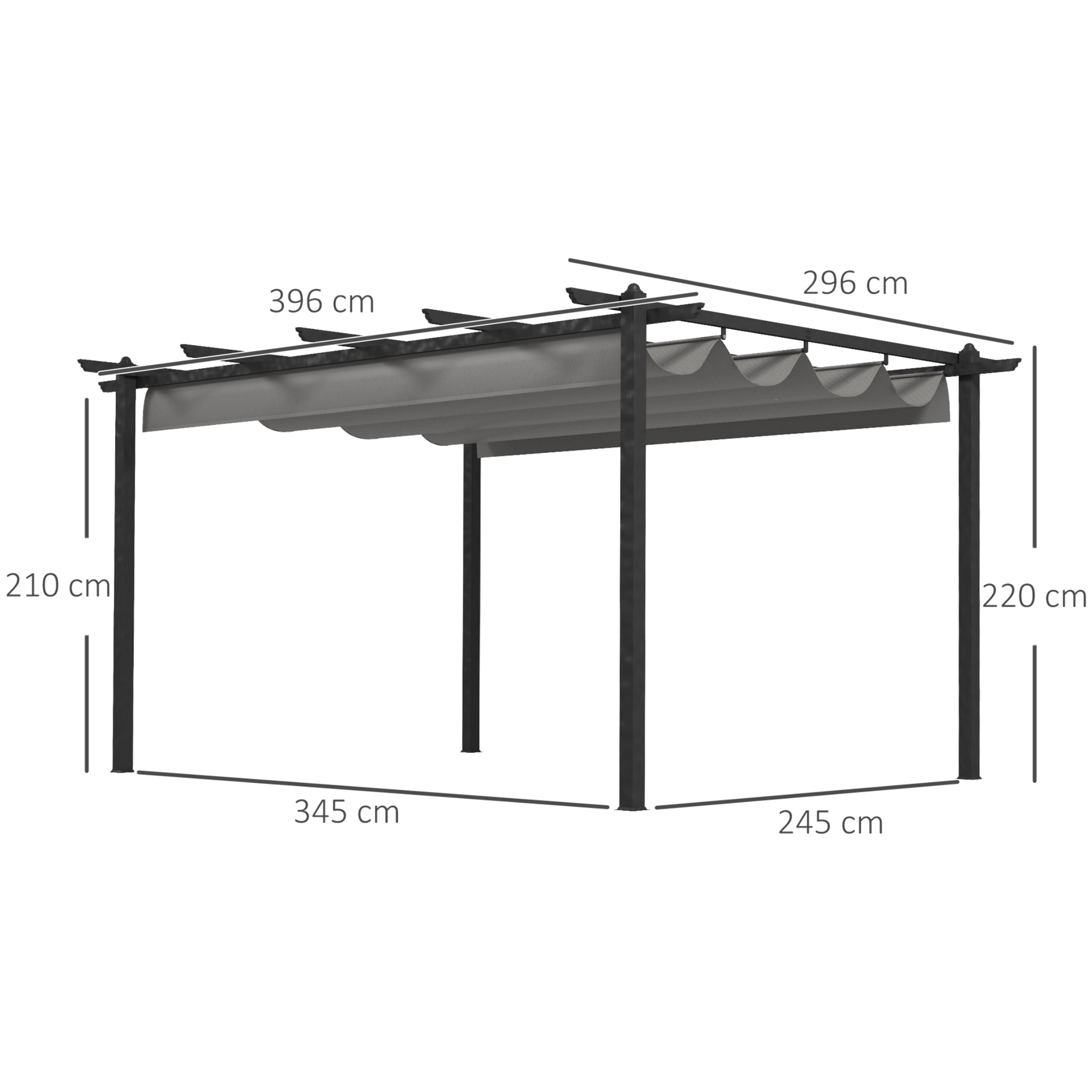 Pérgola con Techo Retráctil Pérgola de Aluminio 4x3 m Cenador con Tela de Poliéster Resistente al Agua Pabellón para Jardín Patio Terraza Exterior Gris