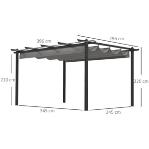 Pérgola con Techo Retráctil Pérgola de Aluminio 4x3 m Cenador con Tela de Poliéster Resistente al Agua Pabellón para Jardín Patio Terraza Exterior Gris