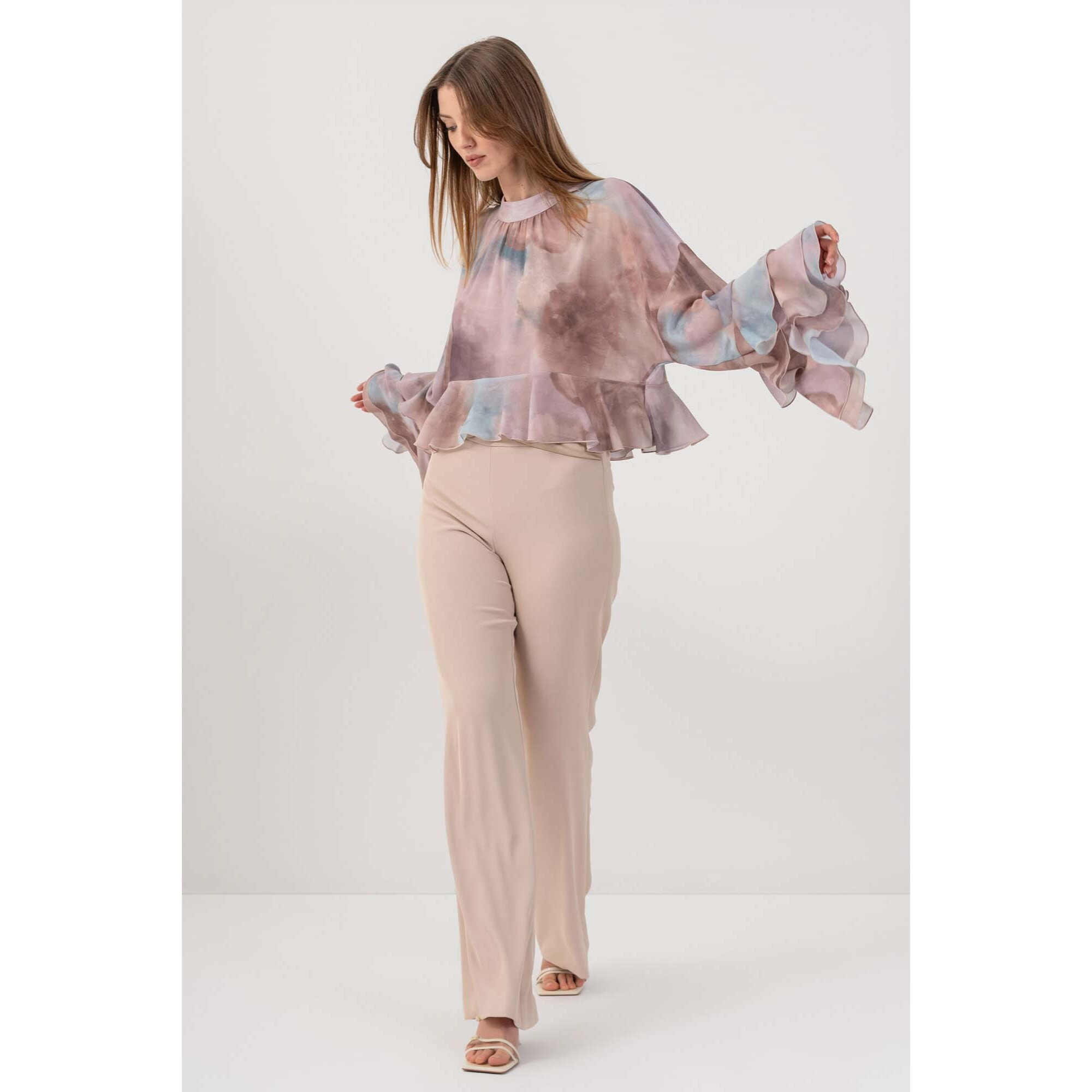 Kocca - Blusa velata con volant Donna, Fantasia, Girocollo