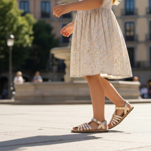 SANDALIA BAREFOOT PIEL CHETTO CANGREJERA TRENZADA ORO