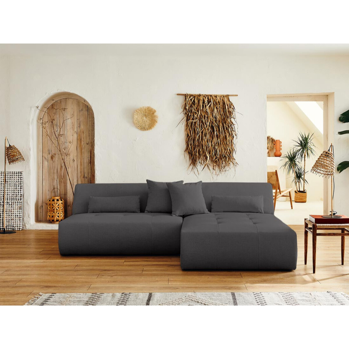 Onyx - canapé modulable d'angle réversible 4 places - en tissu - Gris foncé