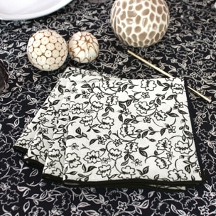 Lot de 4 serviettes de table motif fleuri - Ecru