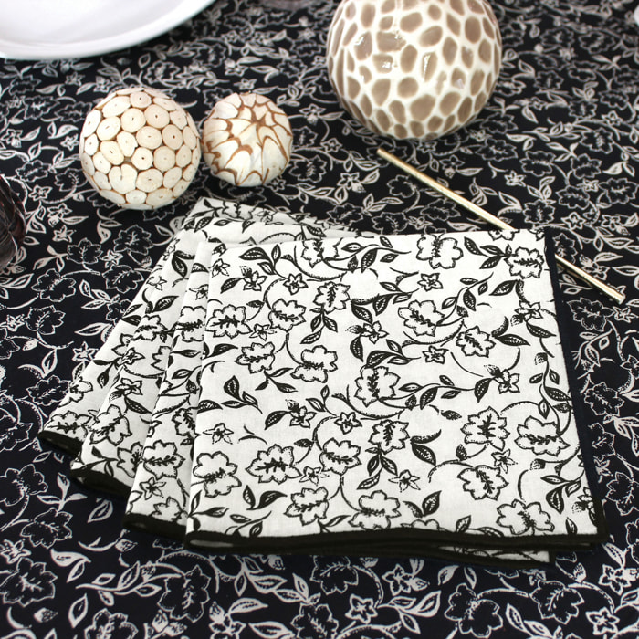 Lot de 4 serviettes de table motif fleuri - Ecru