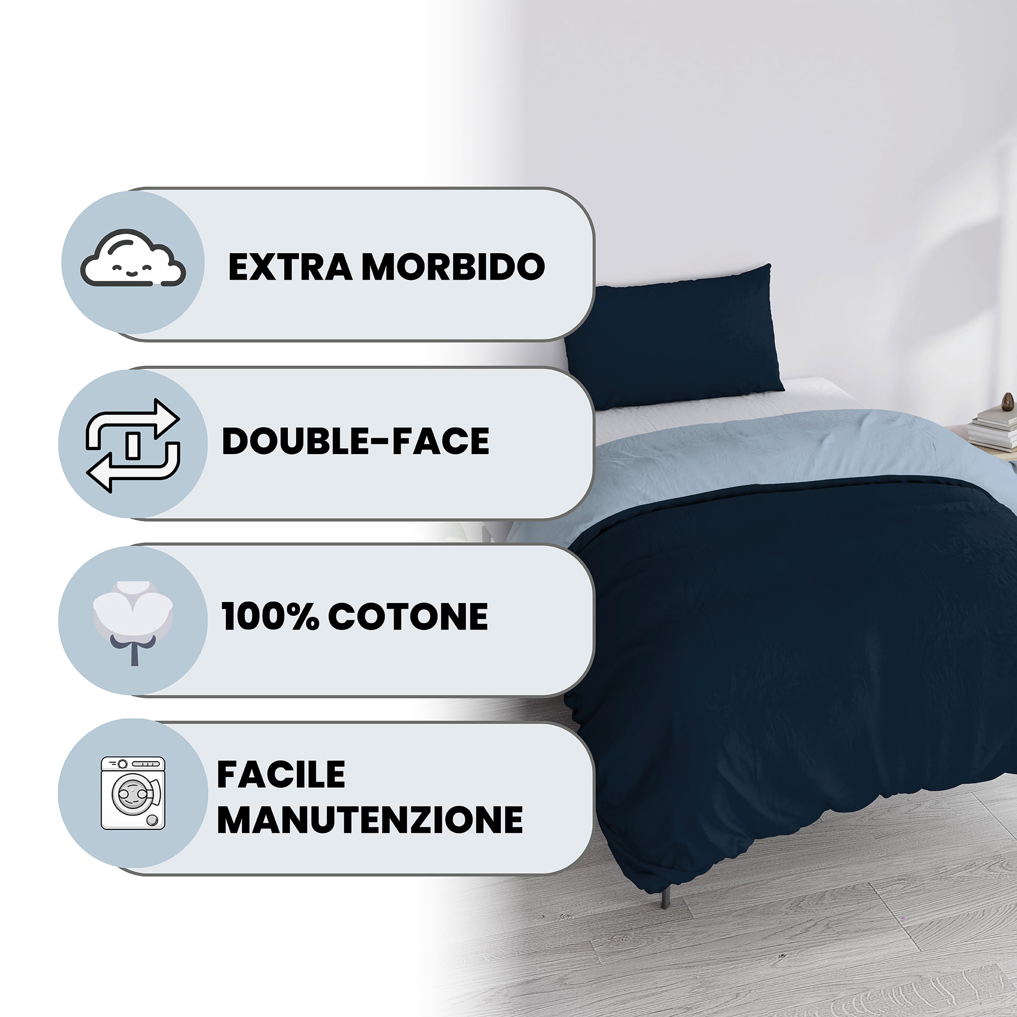 PARURE COPRIPIUMINO NATURAL COLOR PIAZZA E MEZZA - 100% COTONE MADE IN ITALY