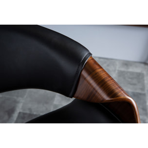 Chaise de bureau à roulettes design noir bois foncé noyer et acier chromé ARAMIS