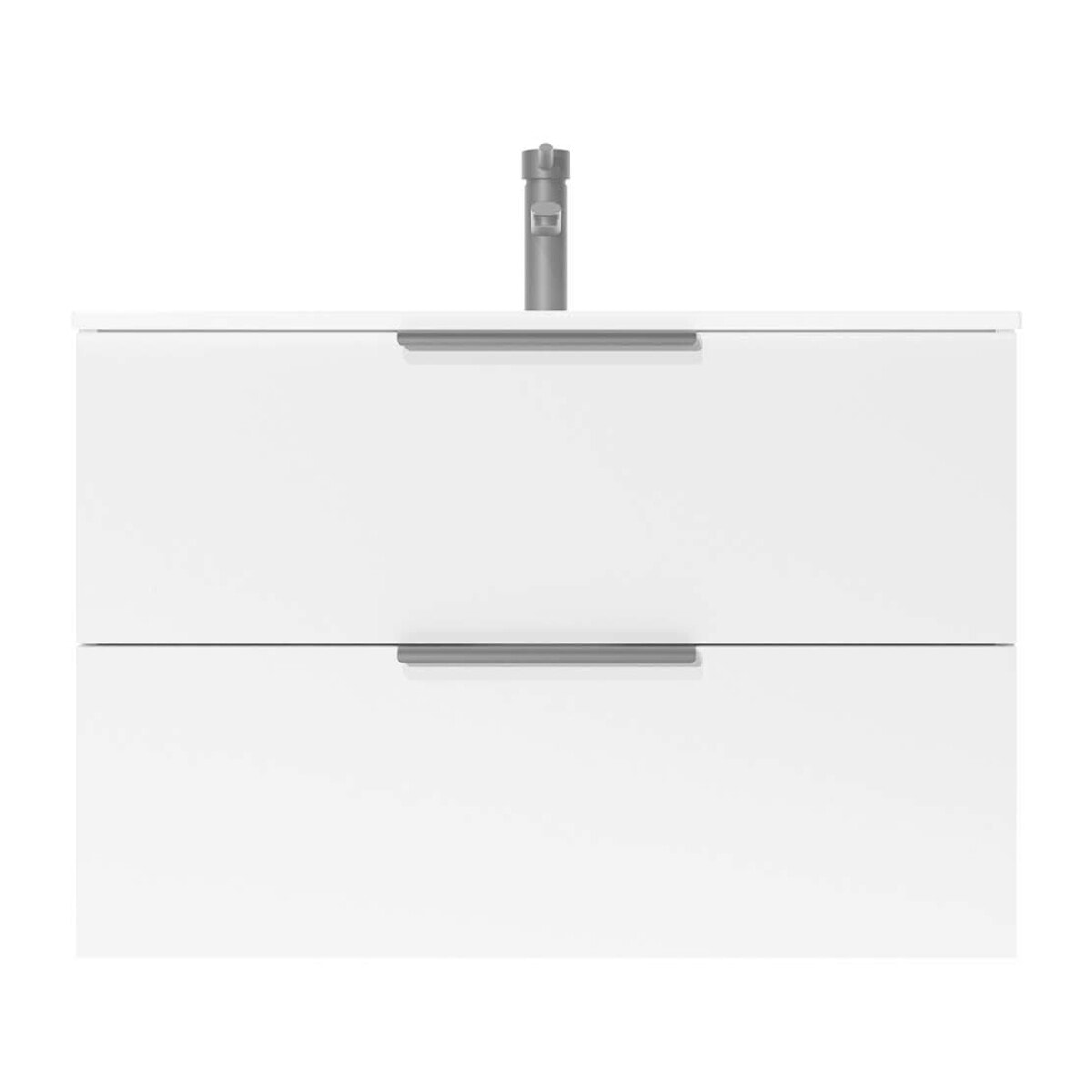 Meuble de Salle de Bains 60cm Suspendu Blanc 2 Tiroirs - Vasque Blanche - ELEMENTARY