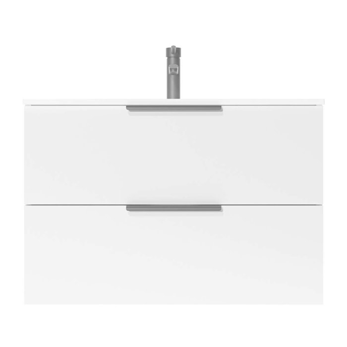 Meuble de Salle de Bains 60cm Suspendu Blanc 2 Tiroirs - Vasque Blanche - ELEMENTARY