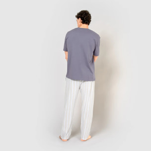 Pigiama lungo in cotone a maniche corte, a righe bill, indaco