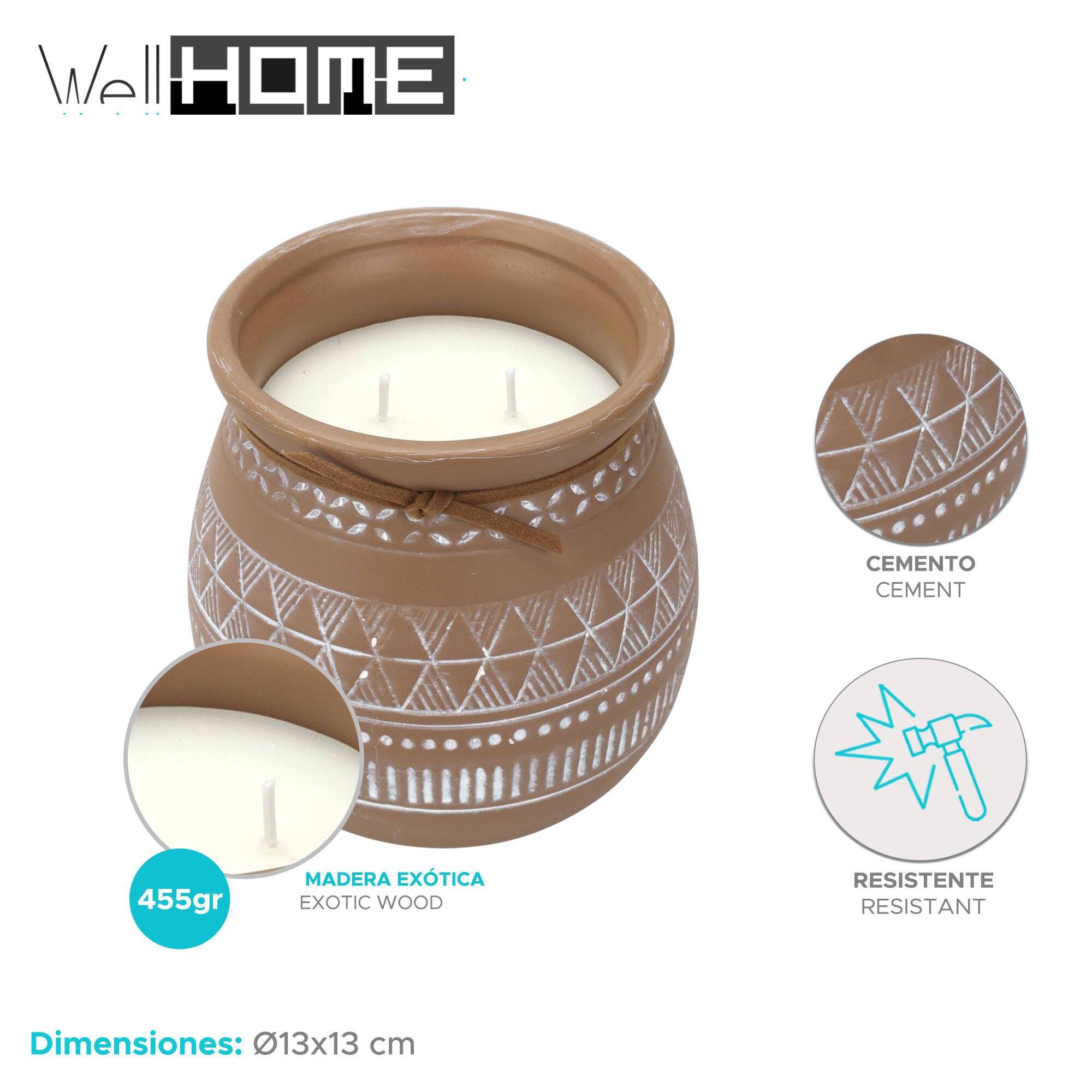 Well home vela aromática envase de cemento ø13x13cm