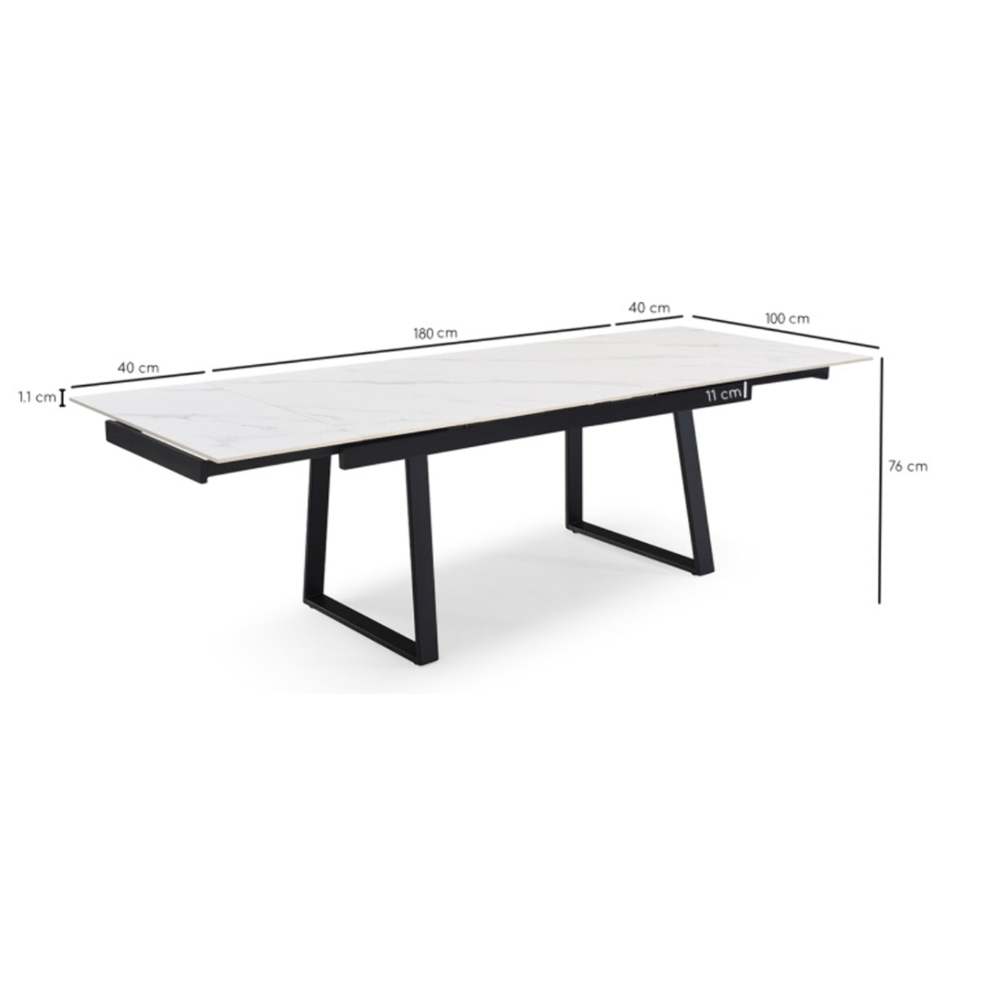 Table extensible céramique blanc marbré 180/260cm pieds métal - UNIK
