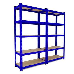 Set di 2 Scaffali In Metallo e MDF - Alta Portata Fino a 875 kg - 5 Ripiani Per Garage Officina Cantina Magazzino - Modulare - Blu - 180x90x40 cm